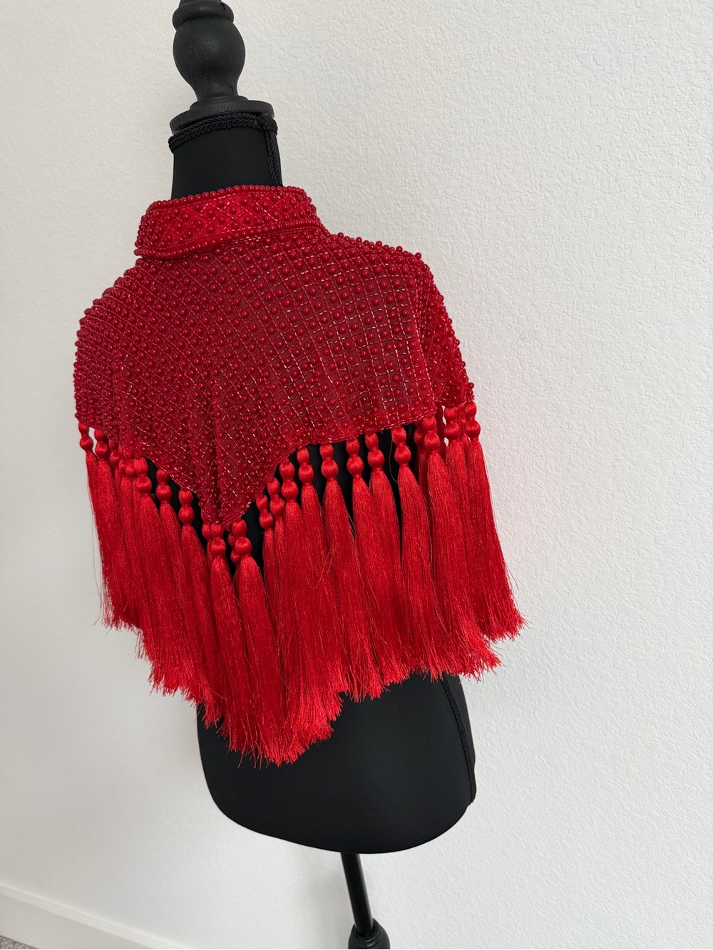 Red Beaded Tassel Cape View 6